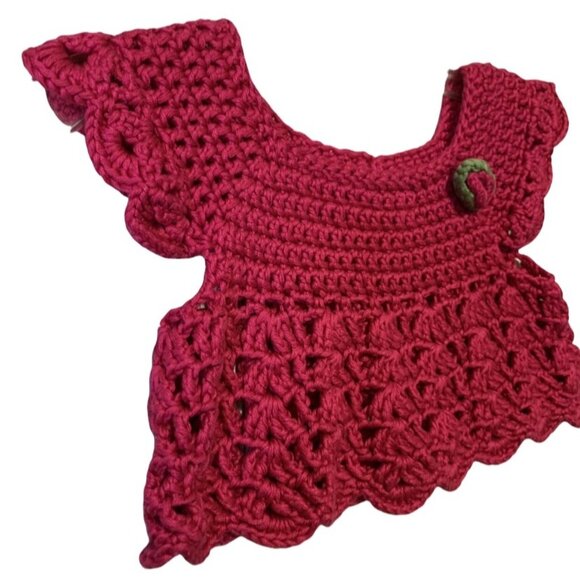 Hand Crocheted Open Knit Flutter Sleeve Top 3-6 Months - Picture 6 of 6